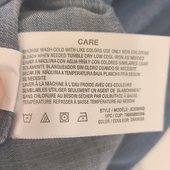 JORDACHE WOMENS BLUE DENIM CHAMBRAY BUTTON DOWN SHIRT DARK WASH FADED MEDIUM - Picture 9 of 9